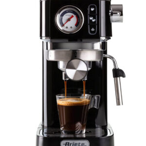 Ariete 1381 Macchina da caffè con manometro, compatibile con caffè in polvere e cialde ESE, 1300 W, Capacità 1,1 L, 15 bar di pressione, Filtro ½ tazze, Dispositivo Cappuccino, Nero