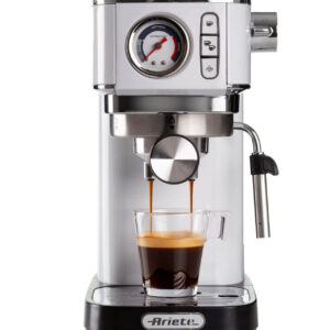 Ariete 1381 Macchina da caffè con manometro, compatibile con caffè in polvere e cialde ESE, 1300 W, Capacità 1,1 L, 15 bar di pressione, Filtro ½ tazze, Dispositivo Cappuccino, Bianco