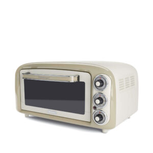Ariete 979 Forno Elettrico di Design 18 Litri – Ideale per pizza da 30 cm – Doppio vetro – 1380 Watt – Acciaio Inox – Linea Vintage – Beige