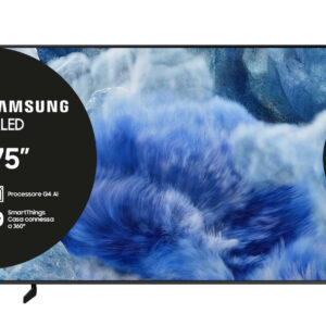 Samsung QLED AI TV 75″ QE75Q8FAAUXZT 4K, Processore Q4 AI, 4K Upscaling, Color Booster Pro, OTS Lite, Air Slim Design, Vision AI Smart TV, 2025