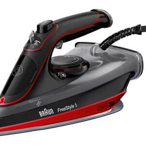 Braun TexStyle 5 – Ferro da stiro a vapore, Manico aperto ergonomico, FreeGlide3D, 2700W, 300ml, Rosso/Nero (SI5057RD)