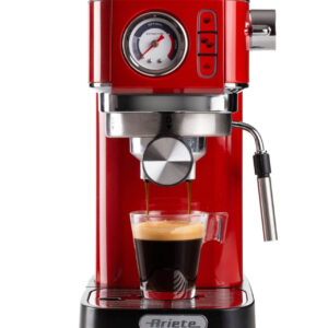 Ariete 1381 Macchina da caffè con manometro, compatibile con caffè in polvere e cialde ESE, 1300 W, Capacità 1,1 L, 15 bar di pressione, Filtro ½ tazze, Dispositivo Cappuccino, Rosso