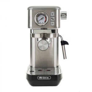 Ariete 1381 Macchina da caffè con manometro, compatibile con caffè in polvere e cialde ESE, 1300 W, Capacità 1,1 L, 15 bar di pressione, Filtro ½ tazze, Dispositivo Cappuccino, Silver
