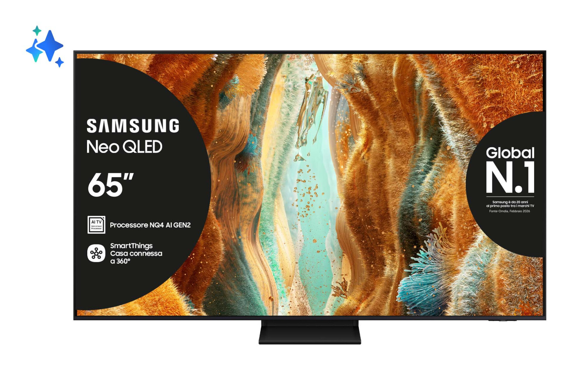Samsung Neo QLED AI TV 65" QE65QN70FAUXZT 4K Mini LED, Processore NQ4 AI Gen2, 4K AI Upscaling, Motion Xcelerator 144Hz, Neo Quantum HDR, OTS Lite, AirSlim Design, Vision AI Smart TV, 2025