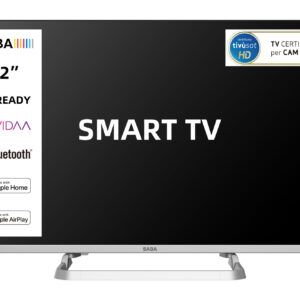 SABA SA32SM10VDA SMART TV 32″ HD READY, Sistema operativo VIDAA, Triplo tuner DVBT2/C/S2 HEVC MAIN10, Certificato TivuSAT, Piedistallo centrale, Dolby Audio