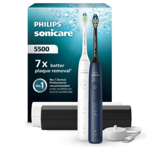 Philips Sonicare serie 5500 Sonicare Spazzolini Elettrici Sonici, confezione da 1 Spazzolino Bianco e 1 Spazzolino Nero HX7119/01