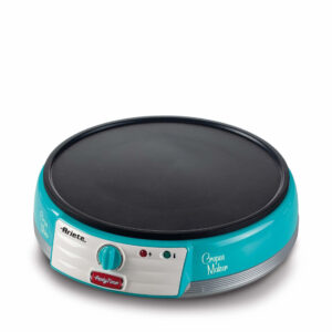 Ariete 202 Crepes Maker Party Time – Piastra per Crepes antiaderente – 2 spatole in legno – ricettario – 1000 W – Celeste