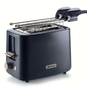 Ariete 157 Tostapane Breakfast, 760W, Capacità 2 fette di pane, Pinze in acciaio inox, 7 livelli di doratura, Pulsante stop, Tocco freddo, Dark & Sahara Grey