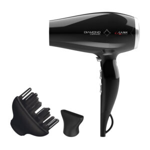 GA.MA Phon Diamond Ceramic: 2300 W, tecnologia agli ioni per capelli sani e senza crespo, componenti interni in ceramica, Motore DC leggero e silenzioso, 6 combinazioni di temperature e velocità, ideale per capelli fini e danneggiati, inclusa 1 bocchetta e 1 diffusore