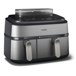 Philips Serie 5000 Airfryer doppio cestello con vapore, Friggitrice ad aria da 9.0L, 19 metodi di cottura, Pulizia cestello automatica, App ricette, NA555/00