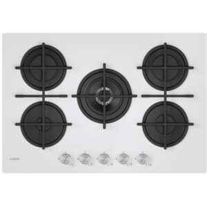 CANDY Moderna CVG74WTW, 5 fuochi, dimensioni: L 745 mm, P 510 mm, piano in Vetro bianco