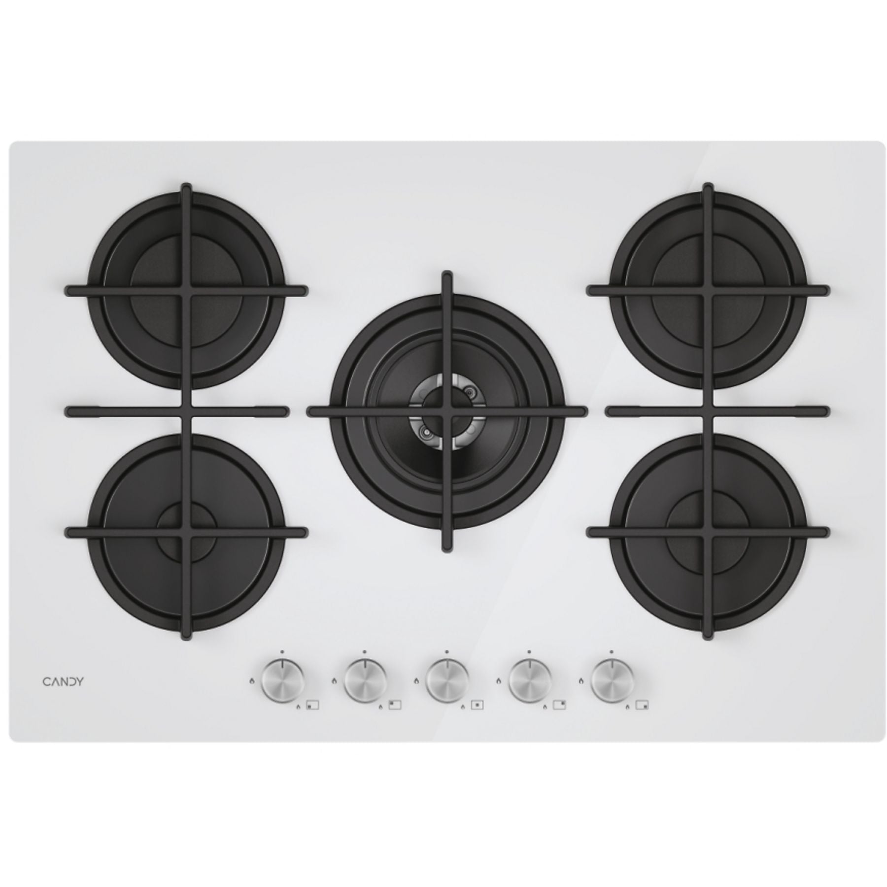 CANDY Moderna CVG74WTW, 5 fuochi, dimensioni: L 745 mm, P 510 mm, piano in Vetro bianco